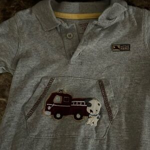 Carters Size 12 months Color Gray with white puppy Dalmation with a fire truck!